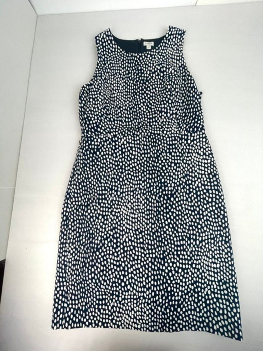 J.Crew Navy & White Dot Print Sleeveless Fit & Flare Cotton Dress Size 12